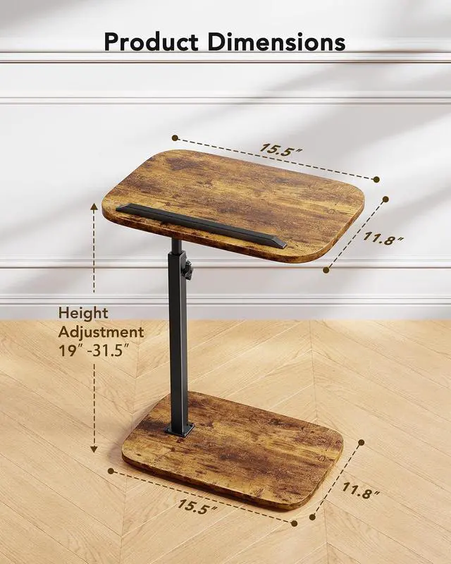 Alt view image 2 of 7 - TV Tray Table, Adjustable Height TV Tray with 360° Swivel & 90° Tilt Tabletop, TV Tables for Eating with Anti-Slip Bar, TV Tray for Bed, Sofa, Dining, Laptop, Living Room & Home Office