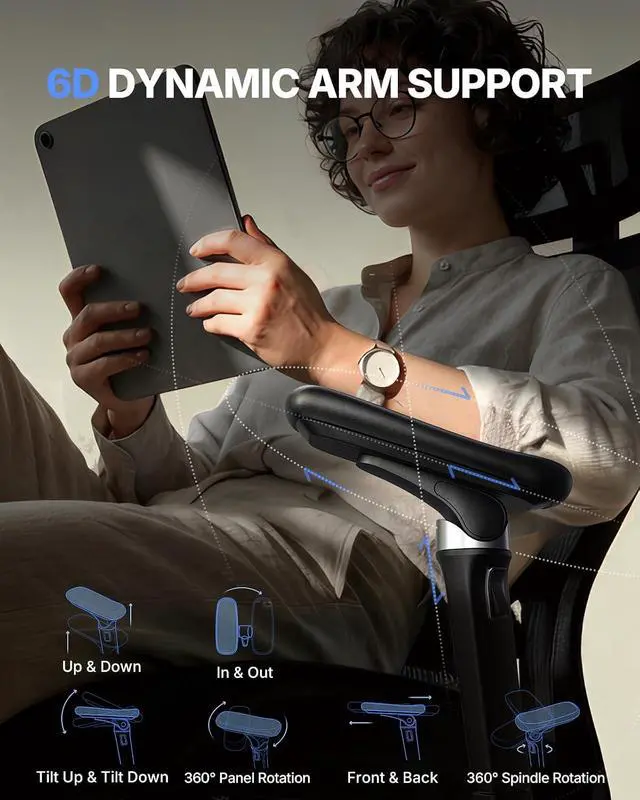 Alt view image 4 of 7 - Ergonomic Office Chair with 6D Armrest, Seat Depth Adjustment, Lumbar Support, Quiet Rubber Caster, High Back Mesh Gaming Chair with 3D Headrest, Big and Tall Chair for Home Office, Pack of 10