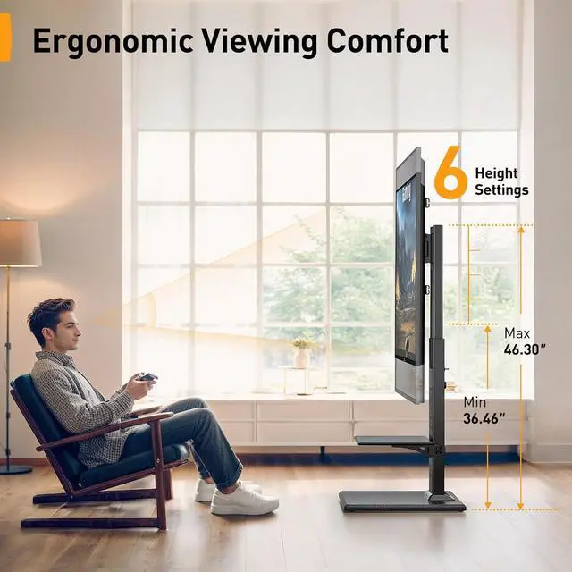 Alt view image 3 of 7 - Floor TV Stand with Mount for 32-86" TVs up to 132 lbs, Tall TV Stand with Pegboard and 6 Height Settings, TV Swivel Stand with Wooden Base, Max VESA 600x400mm PGFS13