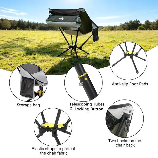Alt view image 4 of 6 - Portable Camping Chair Lightweight Folding Chair for Camping - Outdoor Chair Supports 225 Lbs - Camp Chair Outdoor Adventures