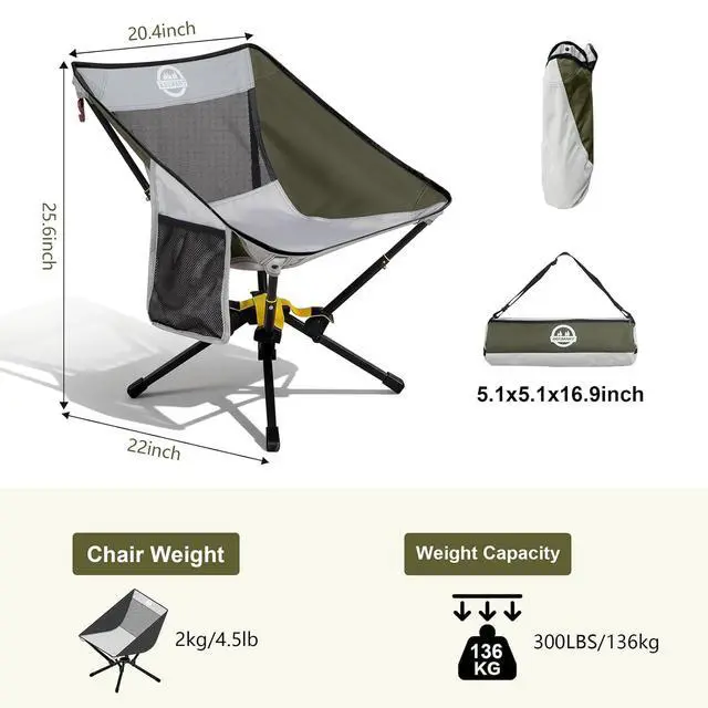 Alt view image 2 of 6 - Portable Camping Chair Lightweight Folding Chair for Camping - Outdoor Chair Supports 300 Lbs - Camp Chair Outdoor Adventures