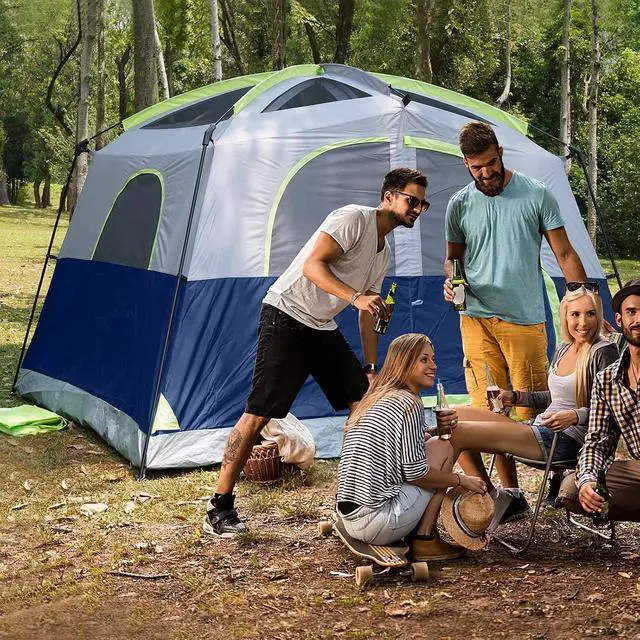 Alt view image 6 of 7 - Tents 6 Person Waterproof Windproof Easy Setup,Double Layer Family Camping Tent with 1 Mesh Door & 5 Large Mesh Windows -10'X9'X78in(H)