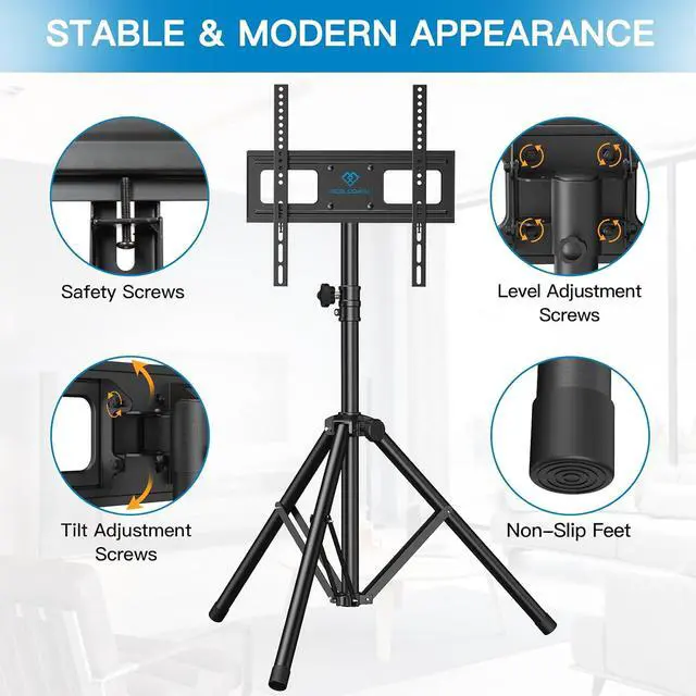 Alt view image 3 of 7 - TV Tripod Stand with ±20° Tilt and 360° Swivel,Portable TV Stand for 23-70 Inch LED LCD OLED Flat Screen TVs,Height Adjustable Outdoor TV Stand with VESA 400x400mm, Holds up to 88lbs PSTM1