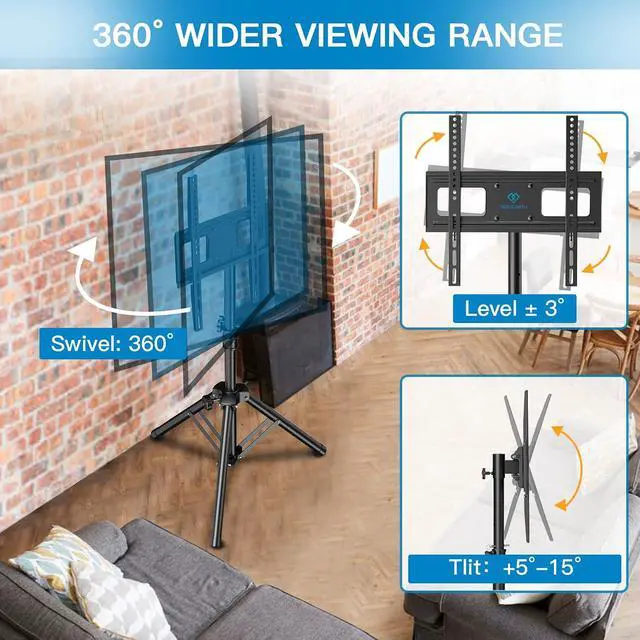 Alt view image 2 of 7 - TV Tripod Stand with ±20° Tilt and 360° Swivel,Portable TV Stand for 23-70 Inch LED LCD OLED Flat Screen TVs,Height Adjustable Outdoor TV Stand with VESA 400x400mm, Holds up to 88lbs PSTM1