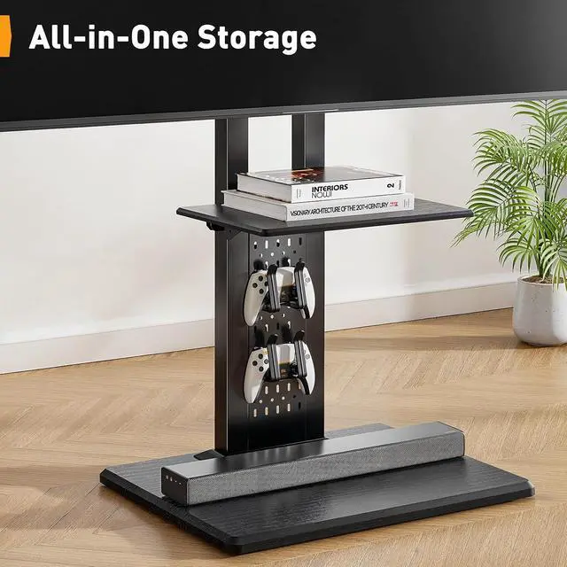 Alt view image 6 of 7 - Floor TV Stand with Mount for 32-86" TVs up to 132 lbs, Tall TV Stand with Pegboard and 6 Height Settings, TV Swivel Stand with Wooden Base, Max VESA 600x400mm PGFS13