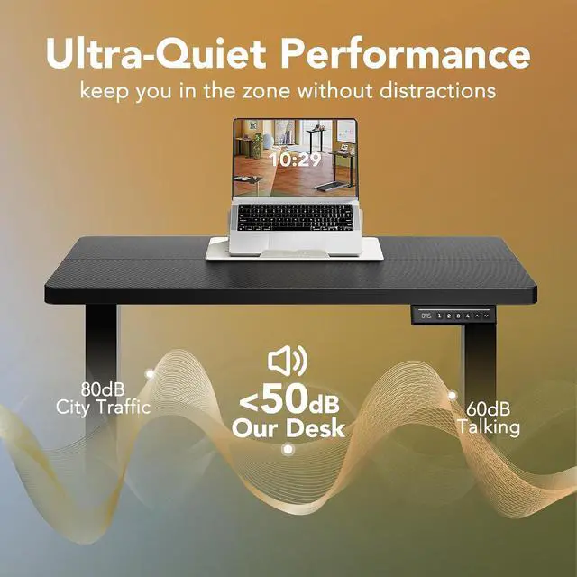 Alt view image 7 of 7 - Electric Standing Desk, 63" x 28" Height Adjustable Desk, 4 Memory Height Settings, Sit to Stand Up Desk for Home Office, with Headphone Hook, Cable Manager, Carbon Fiber Black