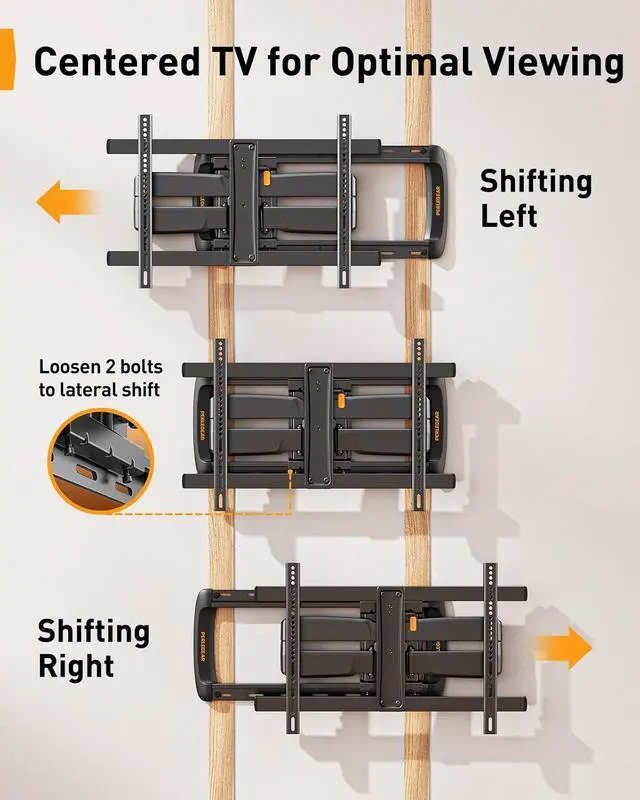 Alt view image 3 of 7 - Full Motion Sliding TV Wall Mount for 42-95 inch TVs up to 150 lbs with Cable Management, Fits 12/16/24 Wood Studs, Swivel TV Mount Bracket, Tool-Free Tilt, Max VESA 600x400mm PGTVM41B
