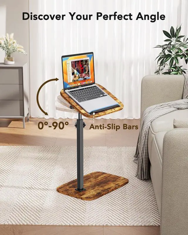 Alt view image 5 of 7 - TV Tray Table, Adjustable Height TV Tray with 360° Swivel & 90° Tilt Tabletop, TV Tables for Eating with Anti-Slip Bar, TV Tray for Bed, Sofa, Dining, Laptop, Living Room & Home Office