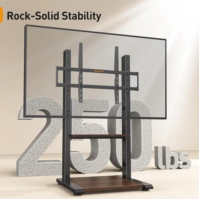 Alt view image 3 of 7 - Floor TV Stand for 50110 TVs with Power Strip, Holds Up to 250 lbs, Universal Standing TV Mount with Adjustable Shelf & Feet, Max VESA 800x600mm, Tall TV Stand for Living Room, PGFS20B