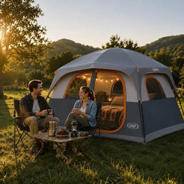 Alt view image 7 of 7 - Tents 6 Person Waterproof Windproof Easy Setup,Double Layer Family Camping Tent with 1 Mesh Door & 5 Large Mesh Windows -10'X9'X78in(H)