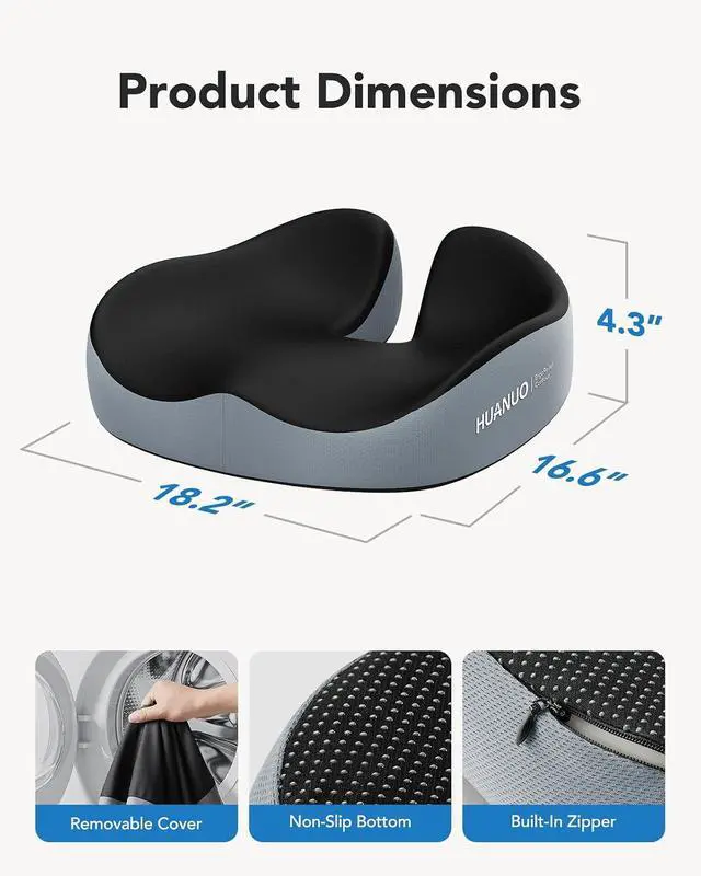 Alt view image 6 of 7 - Seat Cushion for Office Chair, Extra Large Memory Foam Cushion for Office Chair,Car & Wheelchair - Sciatica & Tailbone Pain Relief for Long Sitting, Ergonomic Design with Anti-Slip Bottom