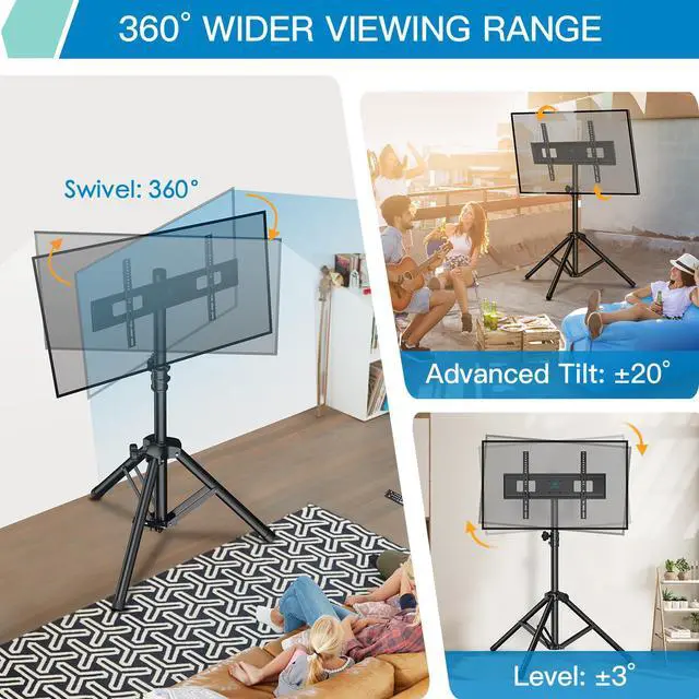 Alt view image 3 of 7 - TV Tripod Stand with ±20° Tilt and 360° Swivel,Portable TV Stand for 37-85 Inch LED LCD OLED Flat Screen TVs,Height Adjustable Outdoor TV Stand with VESA 600x400mm up to 110 lbs PSTM2