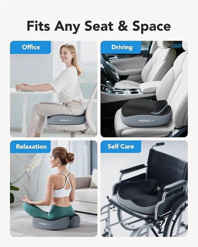 Alt view image 7 of 7 - Seat Cushion for Office Chair, Extra Large Memory Foam Cushion for Office Chair,Car & Wheelchair - Sciatica & Tailbone Pain Relief for Long Sitting, Ergonomic Design with Anti-Slip Bottom