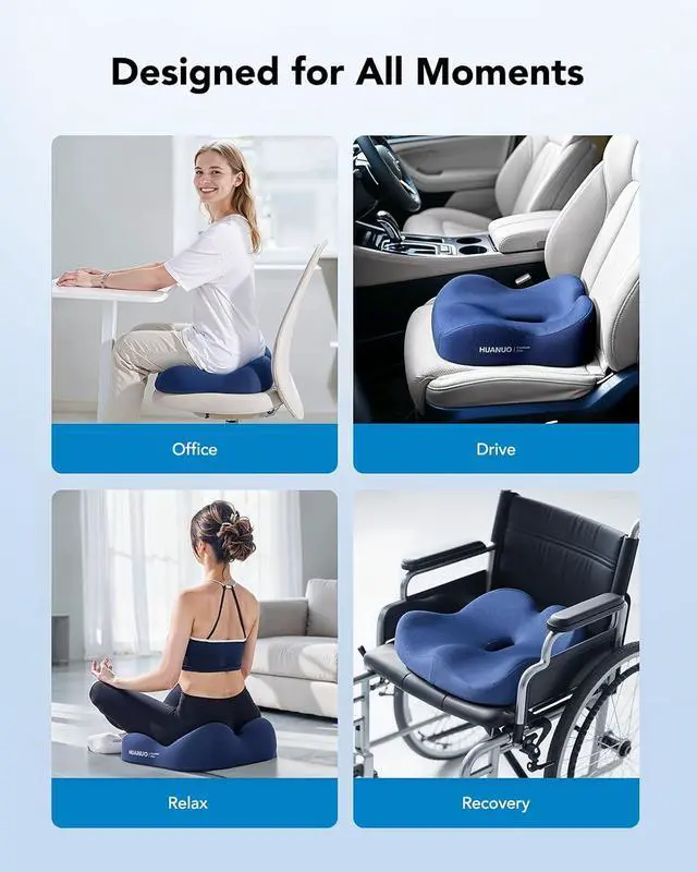 Alt view image 4 of 7 - Ergonomic Seat Cushion, Memory Foam Cooling Gel Office Chair Cushion for Hip Support, Tailbone Pressure Relief, Breathable Car Seat Cushion for Home, Work, Driving