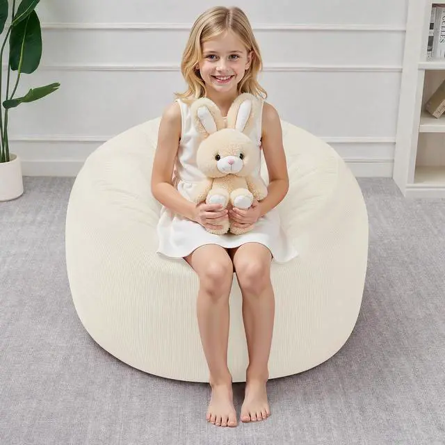 Alt view image 3 of 7 - Bean Bag Chair, 2FT Bean Bag Chairs with Memory Foam Filling, Small Beanbag Chairs with Portable Handle, Comfy Bean Bag Sofa for Living Room Bedroom Reading Room, White