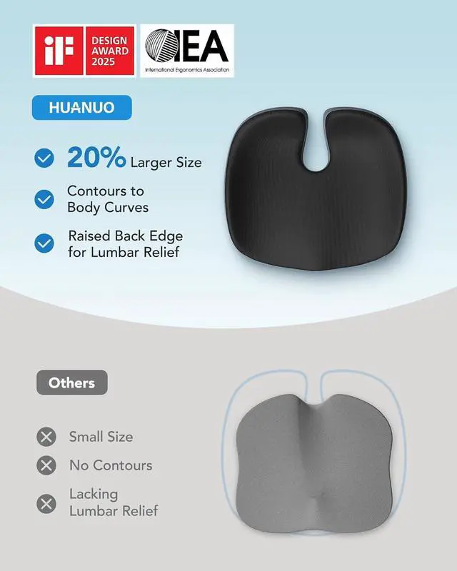 Alt view image 5 of 7 - Seat Cushion for Office Chair, Extra Large Memory Foam Cushion for Office Chair,Car & Wheelchair - Sciatica & Tailbone Pain Relief for Long Sitting, Ergonomic Design with Anti-Slip Bottom