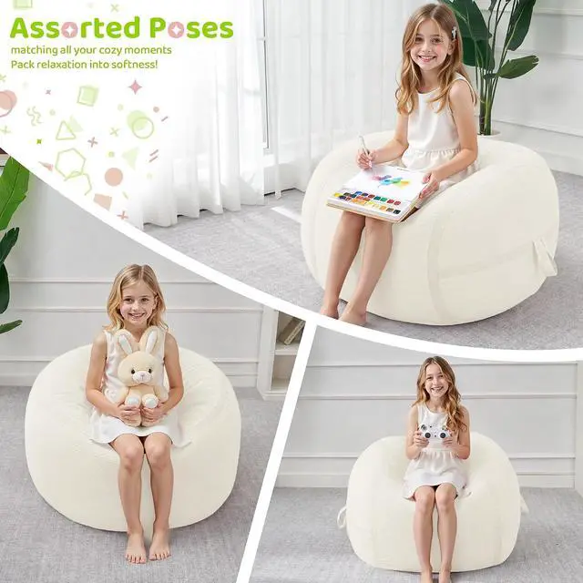 Alt view image 6 of 7 - Bean Bag Chair, 2FT Bean Bag Chairs with Memory Foam Filling, Small Beanbag Chairs with Portable Handle, Comfy Bean Bag Sofa for Living Room Bedroom Reading Room, White