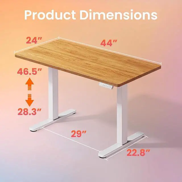 Alt view image 3 of 7 - Electric Standing Desk,44" x 24" Height Adjustable Desk, 4 Memory Height Settings, Sit to Stand Up Desk for Home Office, with Headphone Hook, Cable Manager, Light Vintage Brown