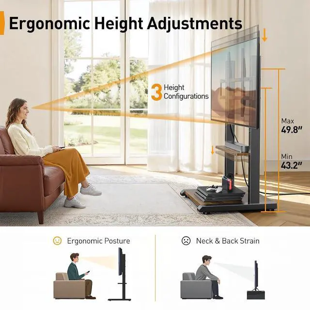 Alt view image 5 of 7 - Floor TV Stand for 50110 TVs with Power Strip, Holds Up to 250 lbs, Universal Standing TV Mount with Adjustable Shelf & Feet, Max VESA 800x600mm, Tall TV Stand for Living Room, PGFS20B