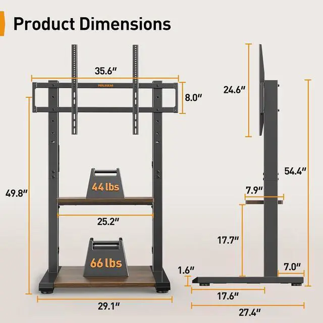 Alt view image 7 of 7 - Floor TV Stand for 50110 TVs with Power Strip, Holds Up to 250 lbs, Universal Standing TV Mount with Adjustable Shelf & Feet, Max VESA 800x600mm, Tall TV Stand for Living Room, PGFS20B