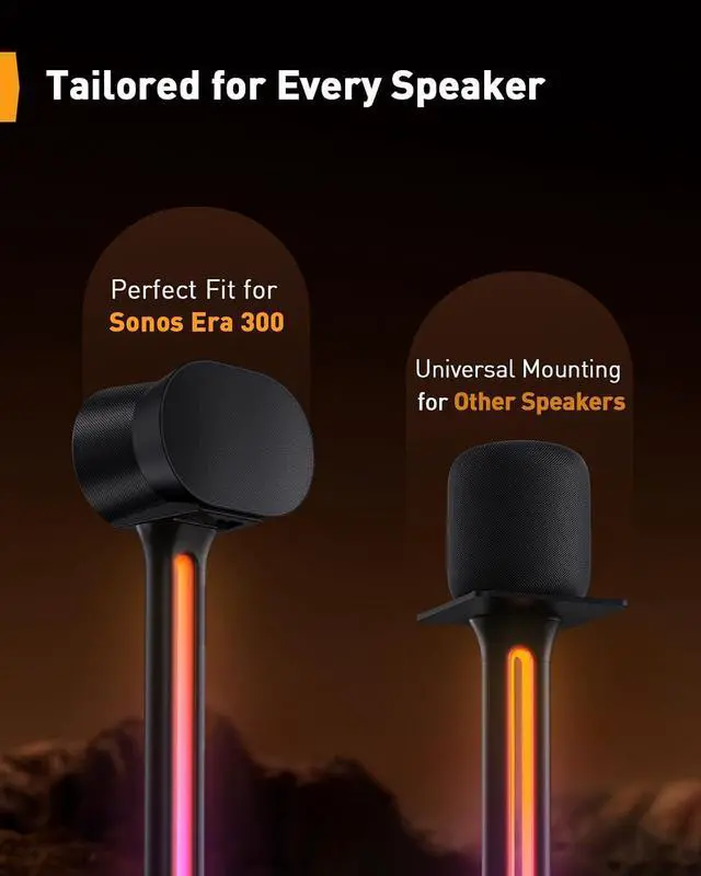 Alt view image 2 of 7 - Speaker Stands Pair Sonicbeam with RGB Lighting for Sonos Era 300, Era 100 & One SL, Universal Surround Sound Speaker Stand Holds to 22 lbs with Cable Management, App & Remote Control
