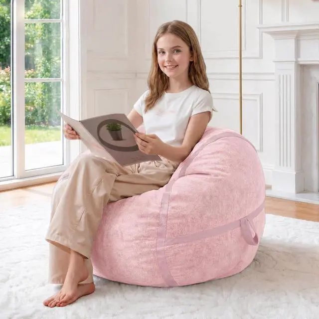 Main image of 2FT Bean Bag Chair, Small BeanBag Chairs with Memory Foam Filled, Ultra-Soft Velvet Bean Bag Chair with Portable Handle, Comfy Bean Bag Sofa for Living Room, No Assembly - Pink