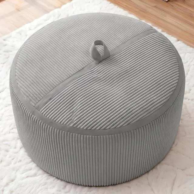 Alt view image 3 of 7 - Bean Bag Chair, 3FT Large Bean Bag Chair with Memory Foam, Ultra-Soft Corduroy Cover & Zipper Design, Portable Handle Comfy Bean Bag Sofa for Living Room, Bedroom, No Assembly - Light Grey