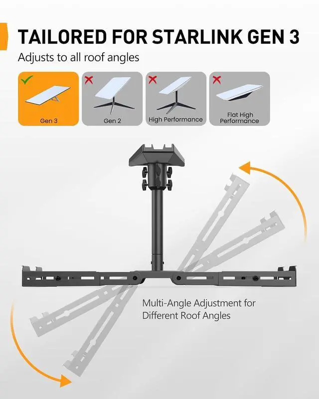 Alt view image 5 of 7 - Gen3 Starlink Mount,Adjustable Starlink Roof Mount Gen 3 with Durable Aluminum Alloy,Pre-Assembled,Stable Construction for Optimal Signal Reception