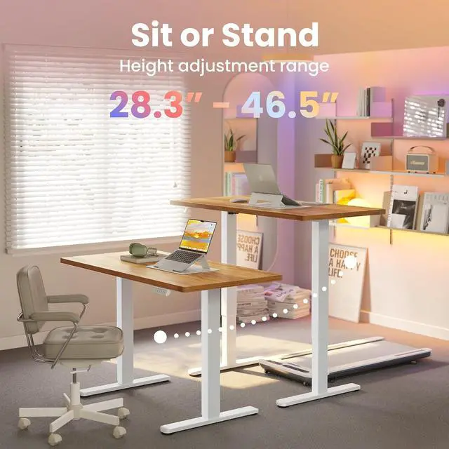 Alt view image 4 of 7 - Electric Standing Desk,44" x 24" Height Adjustable Desk, 4 Memory Height Settings, Sit to Stand Up Desk for Home Office, with Headphone Hook, Cable Manager, Light Vintage Brown