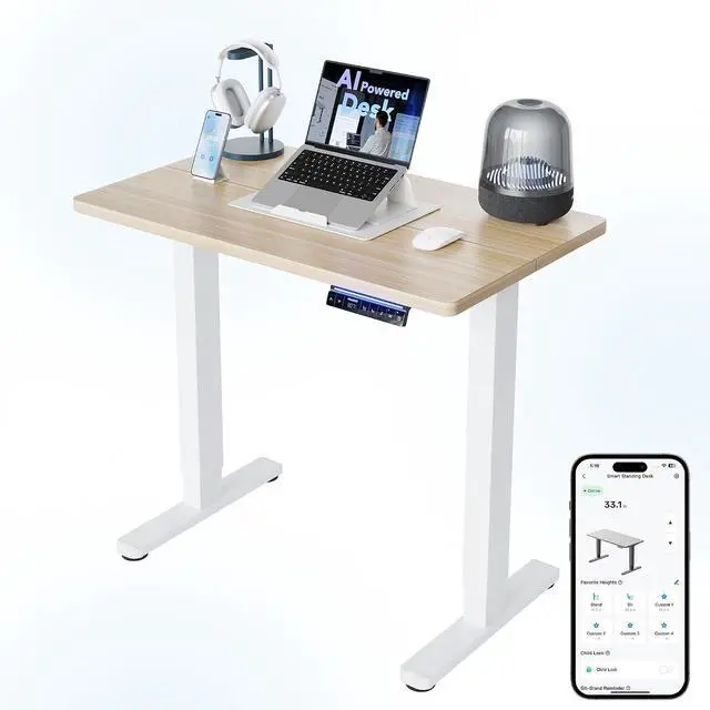Main image of AI-Powered Electric Standing Desk with Smart APP, Work with Alexa & Google, Adjustable Height, 6 Memory Settings, Sedentary Reminder, Ergonomic Sit-Stand Desk, 32-inch, Light Walnut