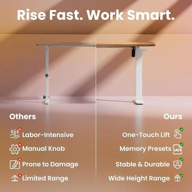 Alt view image 5 of 7 - Electric Standing Desk,44" x 24" Height Adjustable Desk, 4 Memory Height Settings, Sit to Stand Up Desk for Home Office, with Headphone Hook, Cable Manager, Light Vintage Brown