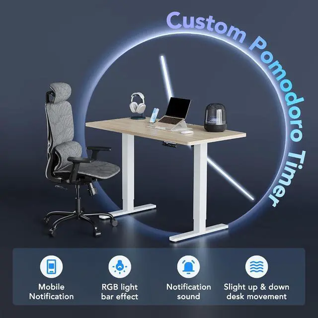 Alt view image 4 of 7 - AI-Powered Electric Standing Desk with Smart APP, Work with Alexa & Google, Adjustable Height, 6 Memory Settings, Sedentary Reminder, Ergonomic Sit-Stand Desk, 32-inch, Light Walnut