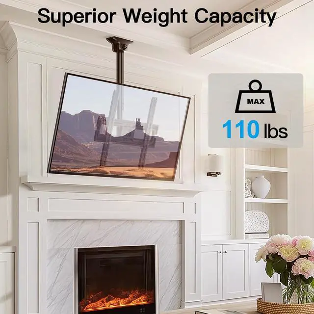Alt view image 3 of 7 - Ceiling TV Mount for 26-65 inch Flat Screen Displays, Max VESA 400x400mm, Hanging Adjustable Ceiling TV Bracket Fits Most LCD LED OLED 4K TVs, Pole Ceiling Mount Holds up to 110lbs, PSCM2