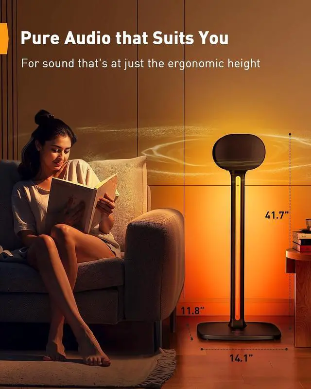 Alt view image 6 of 7 - Speaker Stands Pair Sonicbeam with RGB Lighting for Sonos Era 300, Era 100 & One SL, Universal Surround Sound Speaker Stand Holds to 22 lbs with Cable Management, App & Remote Control