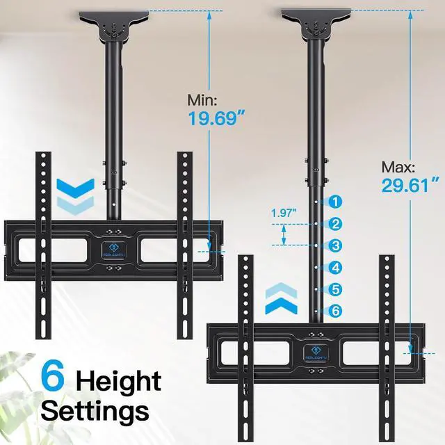 Alt view image 4 of 7 - Ceiling TV Mount for 26-65 inch Flat Screen Displays, Max VESA 400x400mm, Hanging Adjustable Ceiling TV Bracket Fits Most LCD LED OLED 4K TVs, Pole Ceiling Mount Holds up to 110lbs, PSCM2