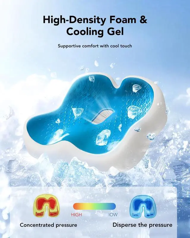 Alt view image 7 of 7 - Ergonomic Seat Cushion, Memory Foam Cooling Gel Office Chair Cushion for Hip Support, Tailbone Pressure Relief, Breathable Car Seat Cushion for Home, Work, Driving