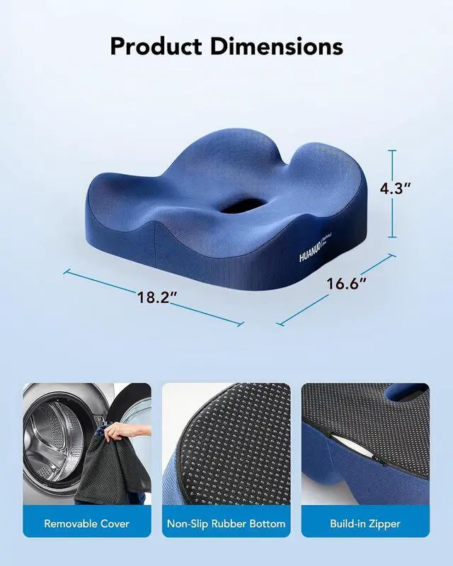 Alt view image 5 of 7 - Ergonomic Seat Cushion, Memory Foam Cooling Gel Office Chair Cushion for Hip Support, Tailbone Pressure Relief, Breathable Car Seat Cushion for Home, Work, Driving