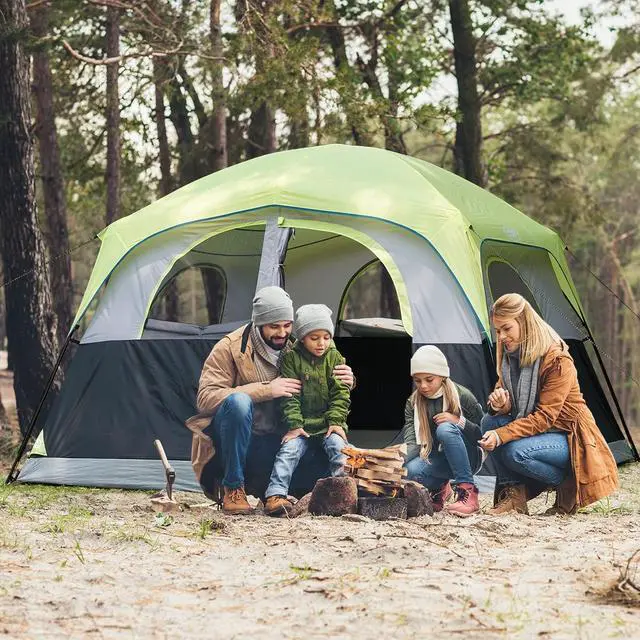 Alt view image 6 of 7 - Tents 6 Person Waterproof Windproof Easy Setup,Double Layer Family Camping Tent with 1 Mesh Door & 5 Large Mesh Windows -10'X9'X78in(H)