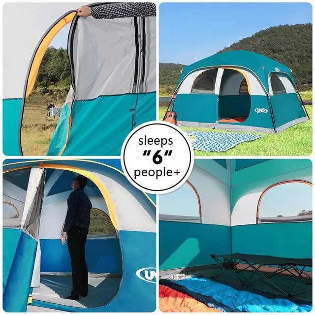Alt view image 4 of 7 - Tents 6 Person Waterproof Windproof Easy Setup,Double Layer Family Camping Tent with 1 Mesh Door & 5 Large Mesh Windows -10'X9'X78in(H)