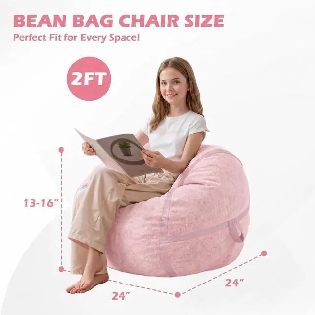 Alt view image 2 of 7 - 2FT Bean Bag Chair, Small BeanBag Chairs with Memory Foam Filled, Ultra-Soft Velvet Bean Bag Chair with Portable Handle, Comfy Bean Bag Sofa for Living Room, No Assembly - Pink