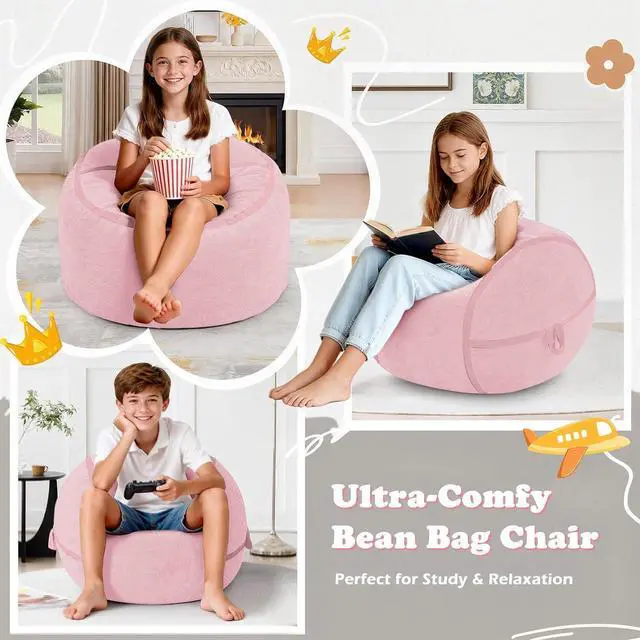 Alt view image 6 of 7 - 2FT Bean Bag Chair, Small BeanBag Chairs with Memory Foam Filled, Ultra-Soft Velvet Bean Bag Chair with Portable Handle, Comfy Bean Bag Sofa for Living Room, No Assembly - Pink