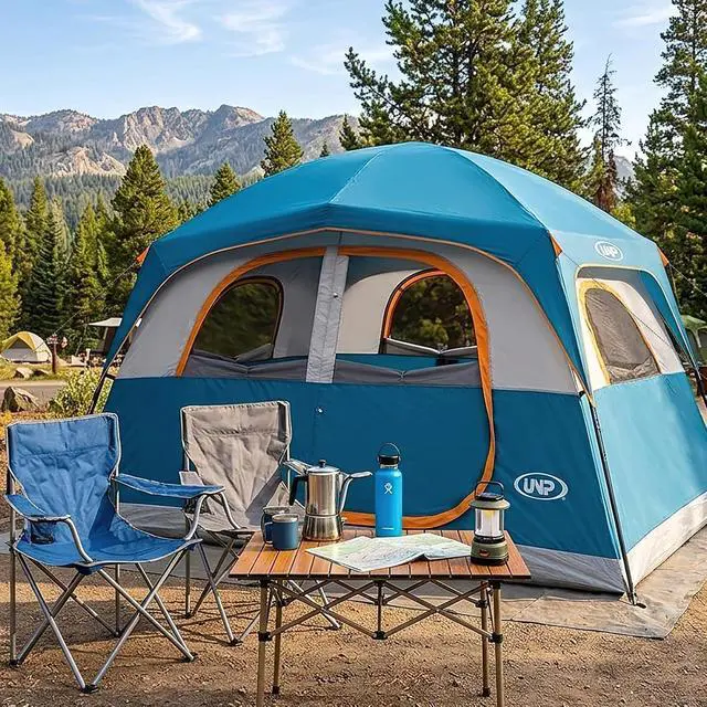 Alt view image 6 of 7 - Tents 6 Person Waterproof Windproof Easy Setup,Double Layer Family Camping Tent with 1 Mesh Door & 5 Large Mesh Windows -10'X9'X78in(H)