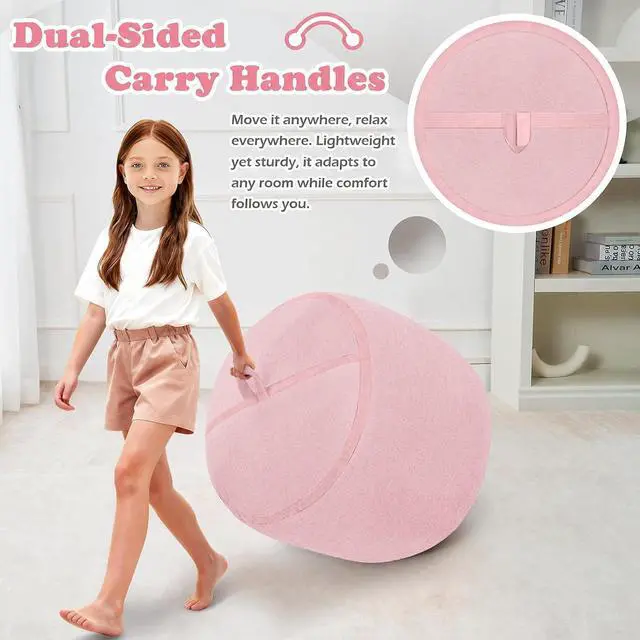 Alt view image 7 of 7 - 2FT Bean Bag Chair, Small BeanBag Chairs with Memory Foam Filled, Ultra-Soft Velvet Bean Bag Chair with Portable Handle, Comfy Bean Bag Sofa for Living Room, No Assembly - Pink