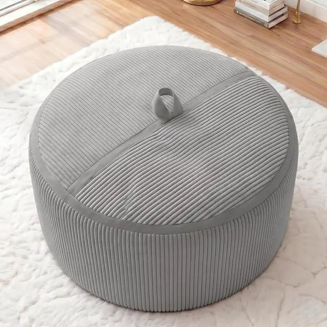 Alt view image 3 of 7 - Bean Bag Chair, 2FT Bean Bag Chairs with Memory Foam Filled, Comfy Bean Bag Sofa with Portable Handle, Ultra-Soft Corduroy BeanBag for Living Room, Bedroom, No Assembly - Light Grey