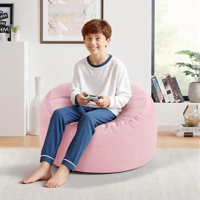Alt view image 3 of 7 - 2FT Bean Bag Chair, Small BeanBag Chairs with Memory Foam Filled, Ultra-Soft Velvet Bean Bag Chair with Portable Handle, Comfy Bean Bag Sofa for Living Room, No Assembly - Pink