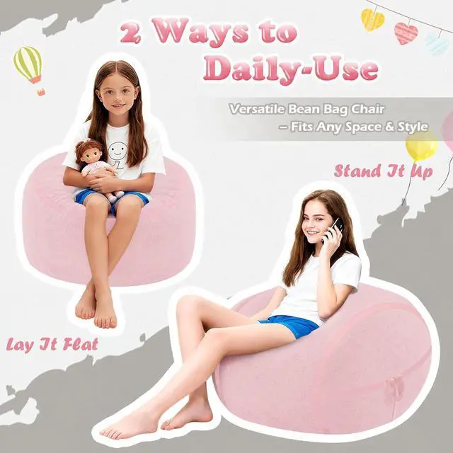 Alt view image 5 of 7 - 2FT Bean Bag Chair, Small BeanBag Chairs with Memory Foam Filled, Ultra-Soft Velvet Bean Bag Chair with Portable Handle, Comfy Bean Bag Sofa for Living Room, No Assembly - Pink