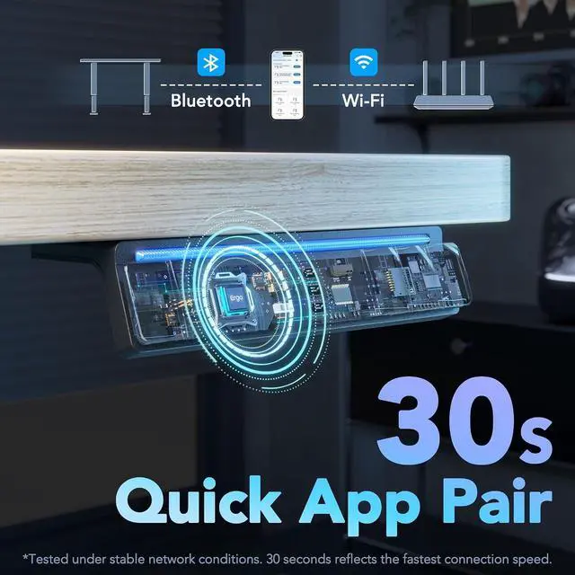 Alt view image 7 of 7 - AI-Powered Electric Standing Desk with Smart APP, Work with Alexa & Google, Adjustable Height, 6 Memory Settings, Sedentary Reminder, Ergonomic Sit-Stand Desk, 32-inch, Light Walnut