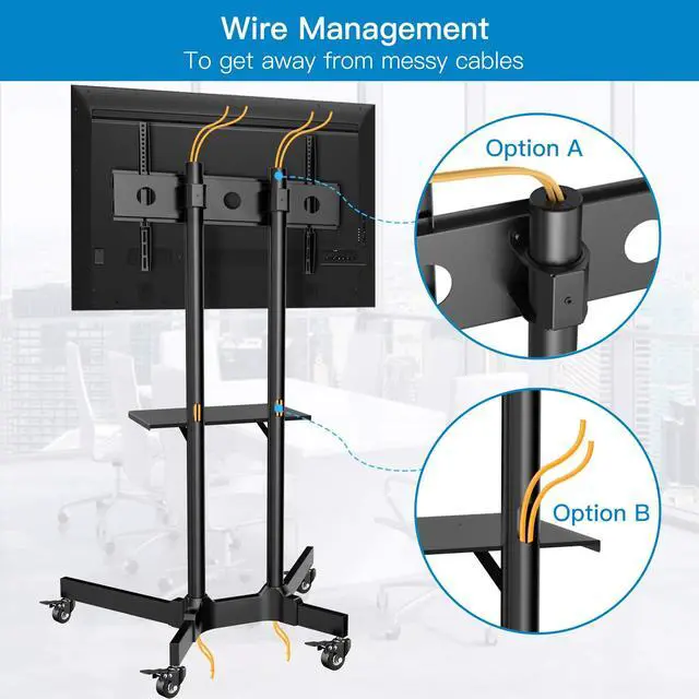 Alt view image 6 of 7 - Rolling TV Stand for 32-85 Inch TVs Holds up to 132 Lbs