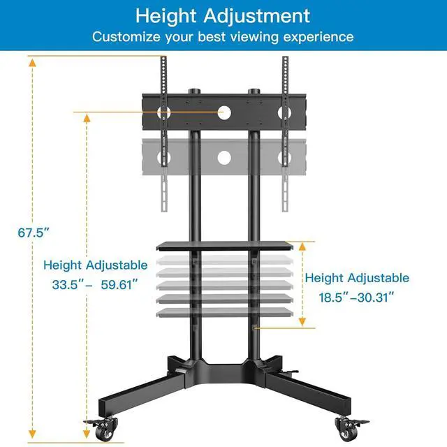 Alt view image 3 of 7 - Rolling TV Stand for 32-85 Inch TVs Holds up to 132 Lbs