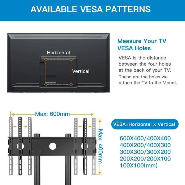 Alt view image 7 of 7 - Rolling TV Stand for 32-85 Inch TVs Holds up to 132 Lbs